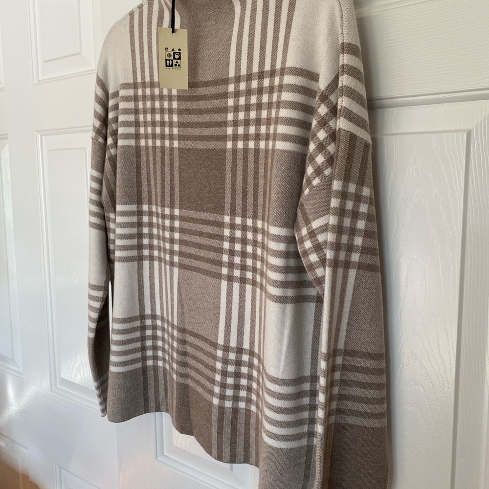 Max Studio Plaid Brown and Cream Sweater